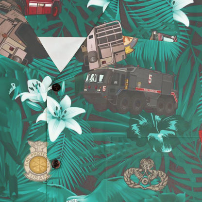 Hawaiian Shirt - "The Goodfellow Era ARFF Trucks" - Turquoise in Cotton