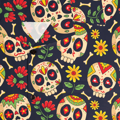 "Sugar Skull Fiesta" Cotton Button-Up Shirt