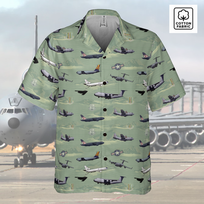 "Air Mobility Command " Tribute Hawaiian Shirt, Green in Cotton!