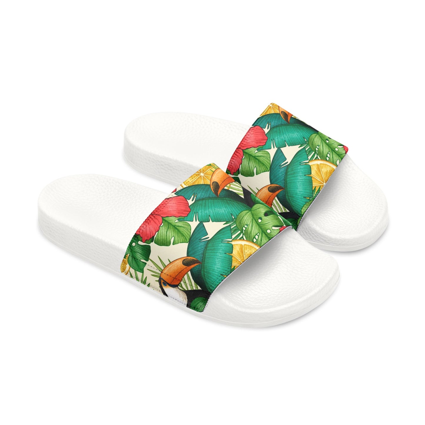 "Toucans Hiding in Hibiscus" Men's Beach Sandals