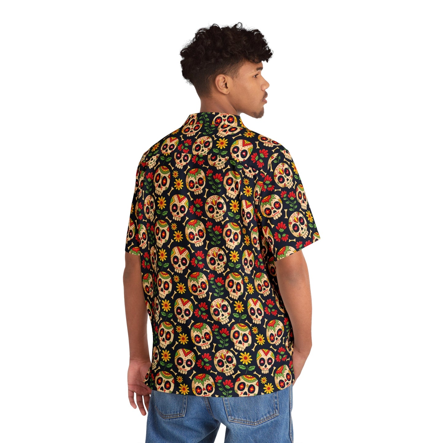 "Sugar Skull Fiesta" Cotton Button-Up Shirt