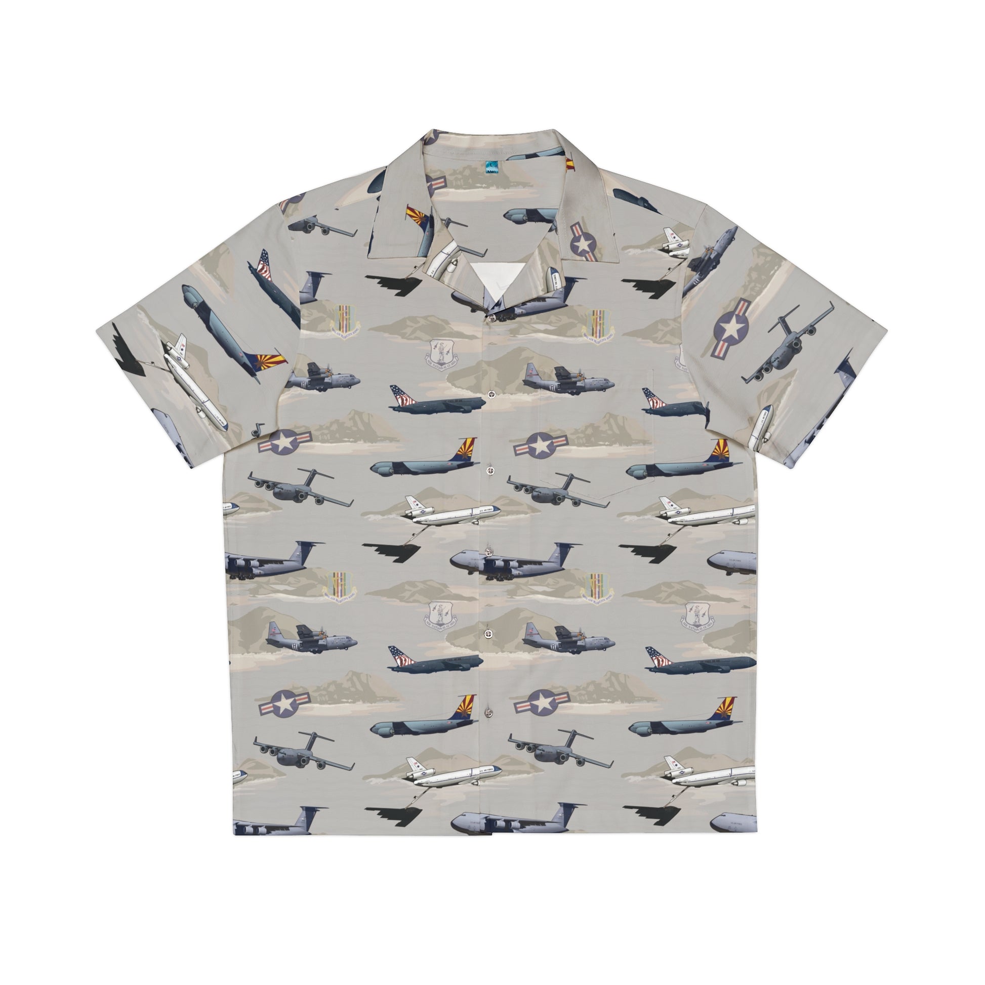 Beige polyester tribute item featuring designs inspired by the United States Air Force's heavy aircraft, celebrating military aviation heritage.