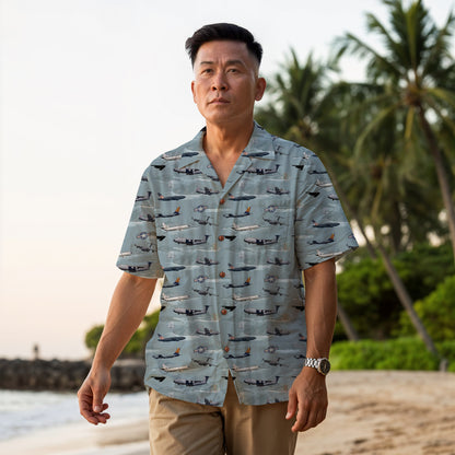 "Air Mobility Command " Tribute Hawaiian Shirt, Blue 100% Cotton!