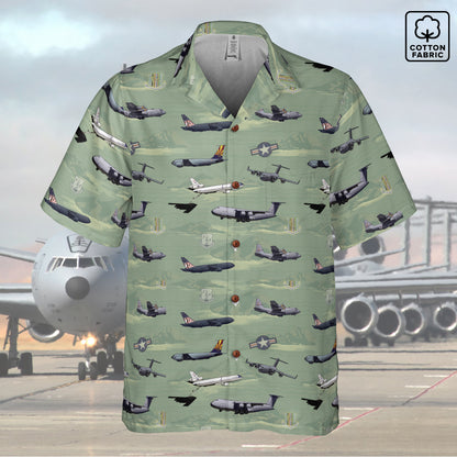 "Air Mobility Command " Tribute Hawaiian Shirt, Green 100% Cotton!