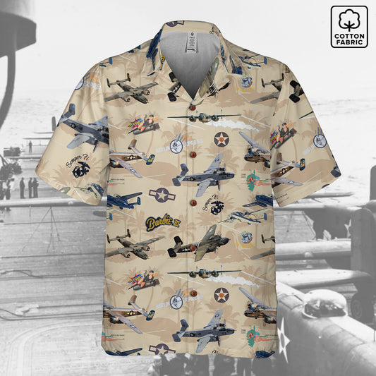 "B-25 Mitchell Tribute" Hawaiian Shirt 100%  Cotton - Cream