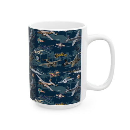 Ceramic mug showcasing the iconic B-25 bomber, available in 11oz and 15oz sizes, a great gift for history buffs and aviation fans.