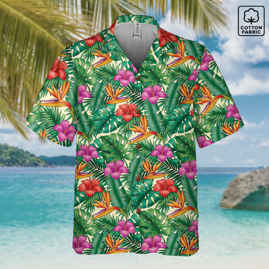 "Bird of Paradise Delight" Hawaiian Shirt - 100% Cotton