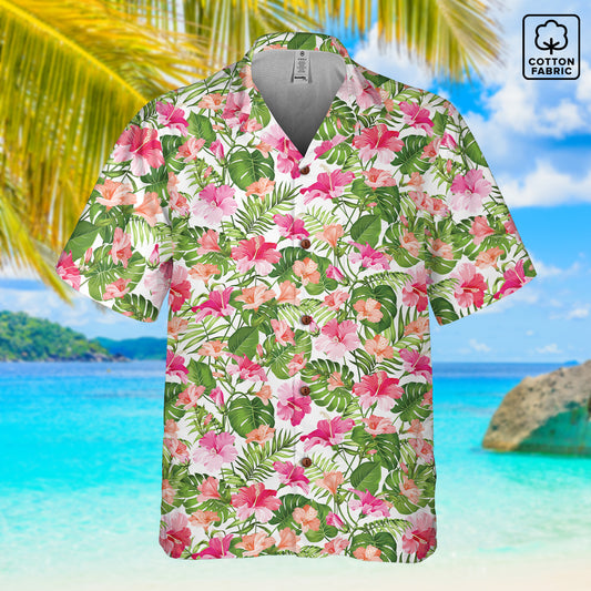 "Blooming Hibiscus" Hawaiian Shirt - 100% Cotton