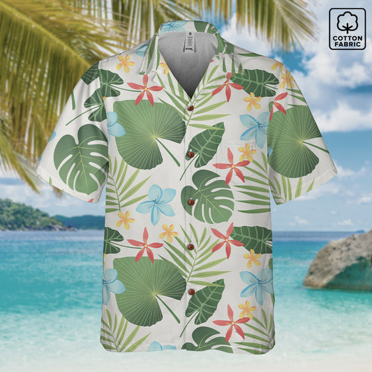 "Caribbean Leaf Carnival" Hawaiian Shirt - 100% Cotton
