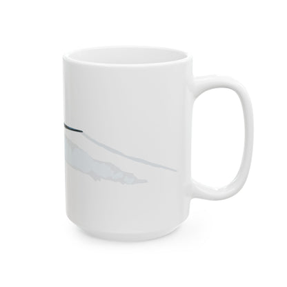 Ceramic mug featuring the B-25 "Berlin Express" bomber, available in 11oz and 15oz sizes, microwave and dishwasher safe, ideal for collectors.
