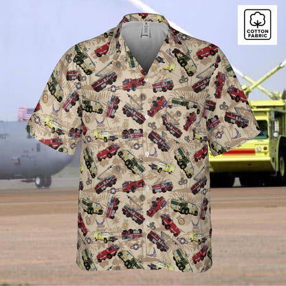 Hawaiian Shirt - "Chanute Era Crash Trucks" - Beige in Cotton