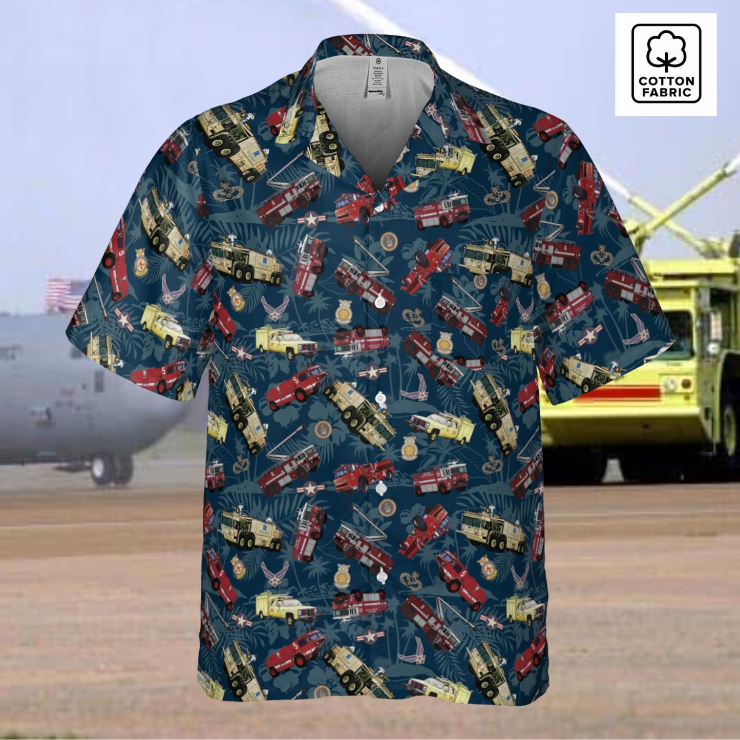 Hawaiian Shirt - "Chanute Era Crash Trucks" - Blue in Cotton