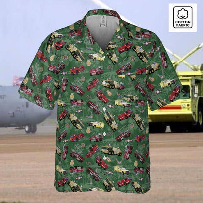 Hawaiian Shirt - "Chanute Era Crash Trucks" - Green in Cotton