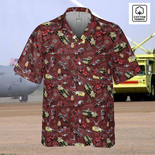 Hawaiian Shirt - "Chanute Era Crash Trucks" - Red in Cotton