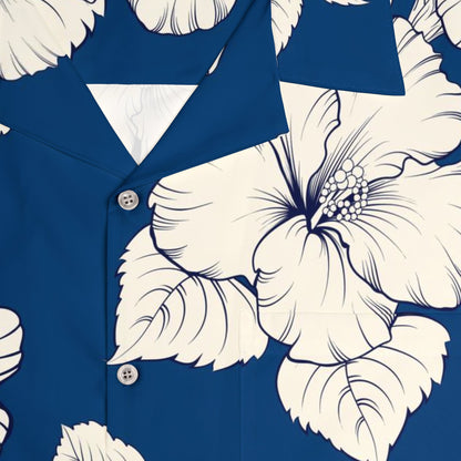 "Classic White Hibiscus" Hawaiian Shirt - Cotton