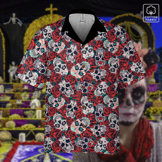 "Dia De Muertos in Roses" Cotton Celebration Shirt