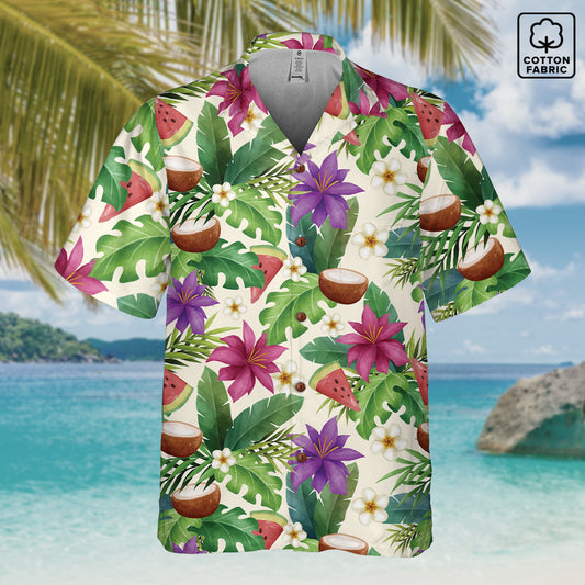"Exotic Fruit Blossom" Hawaiian Shirt - 100% Cotton