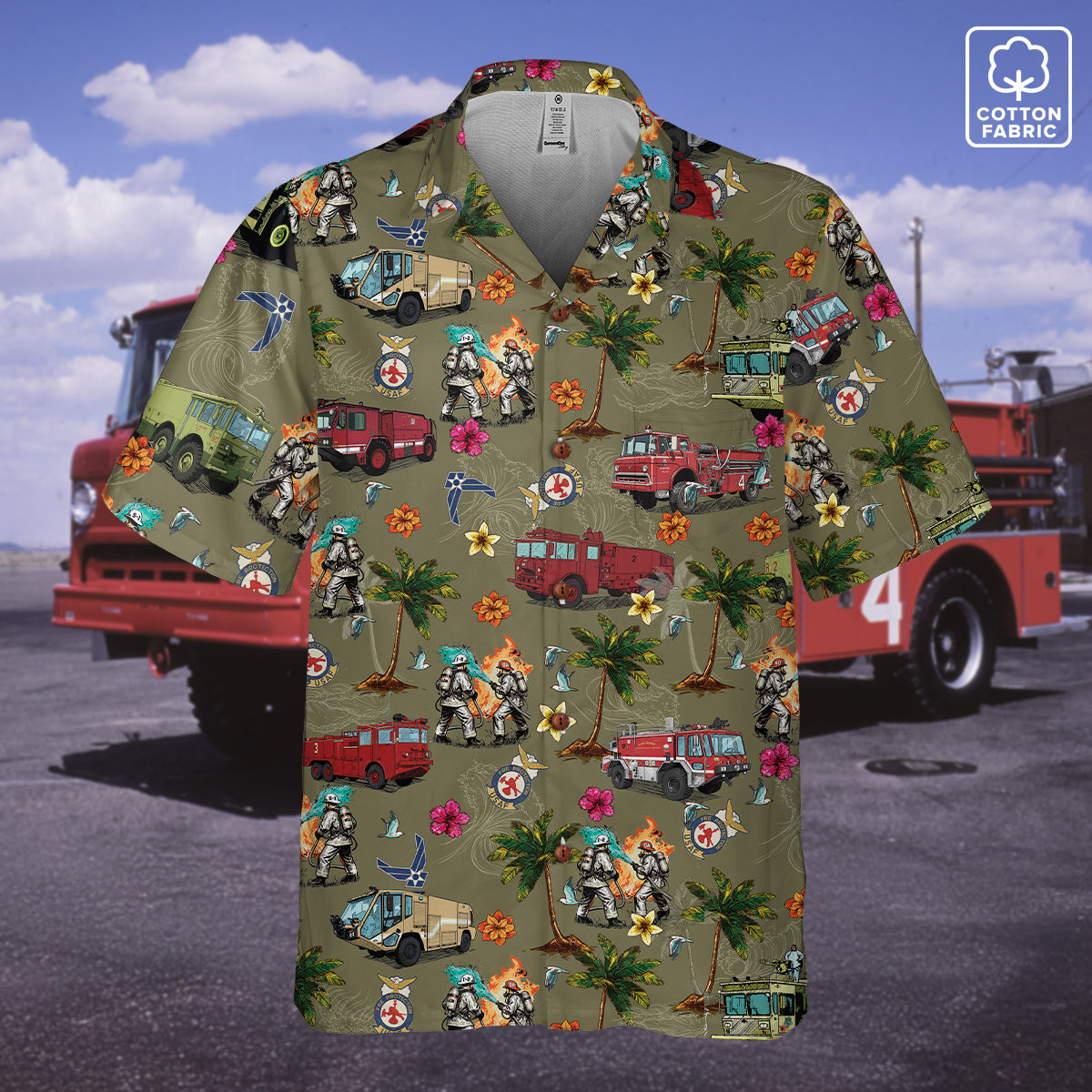 Air Force Firefighters Fundraiser Hawaiian Shirt by Island Vibes For Life - OD Green
