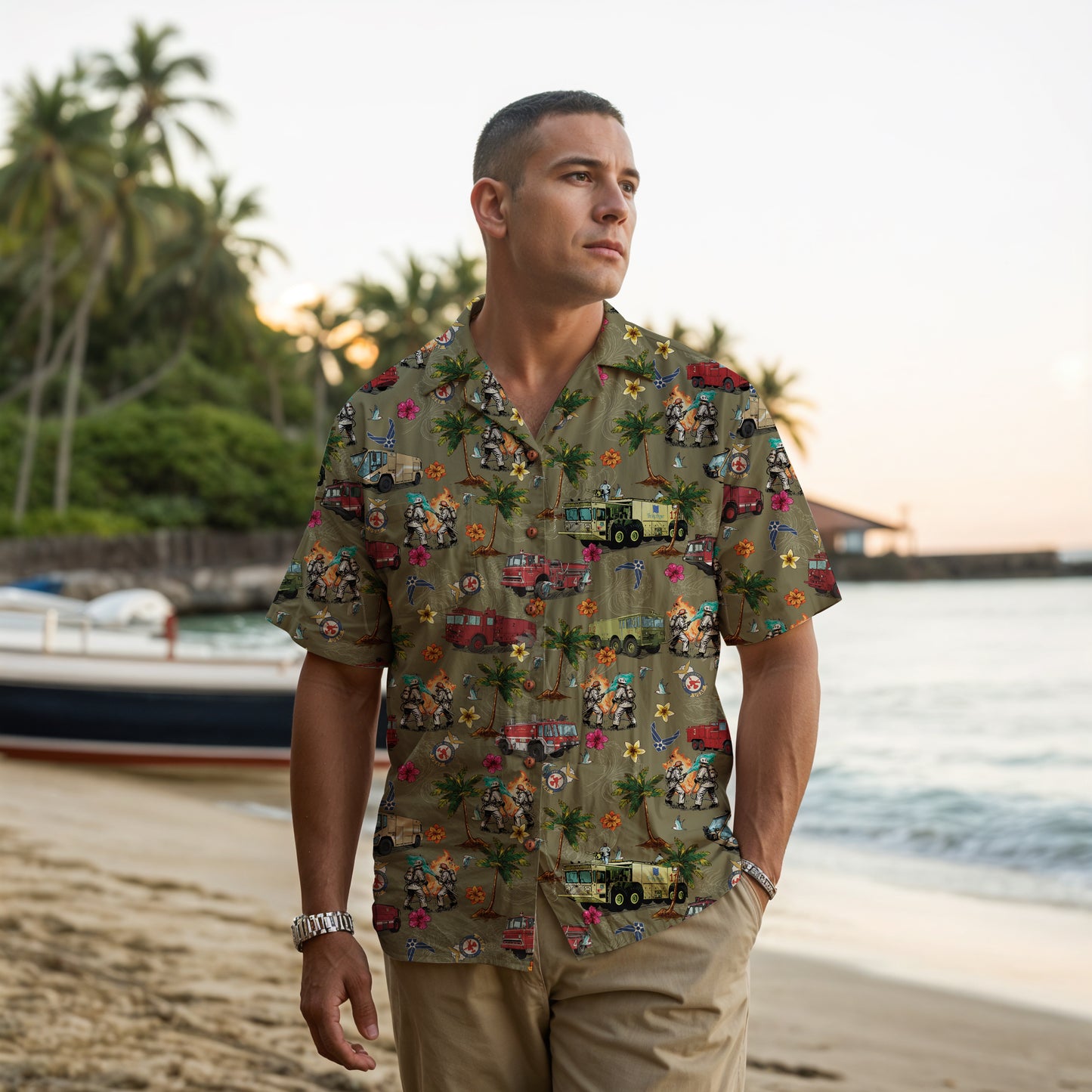 Air Force Firefighters Fundraiser Hawaiian Shirt by Island Vibes For Life - OD Green