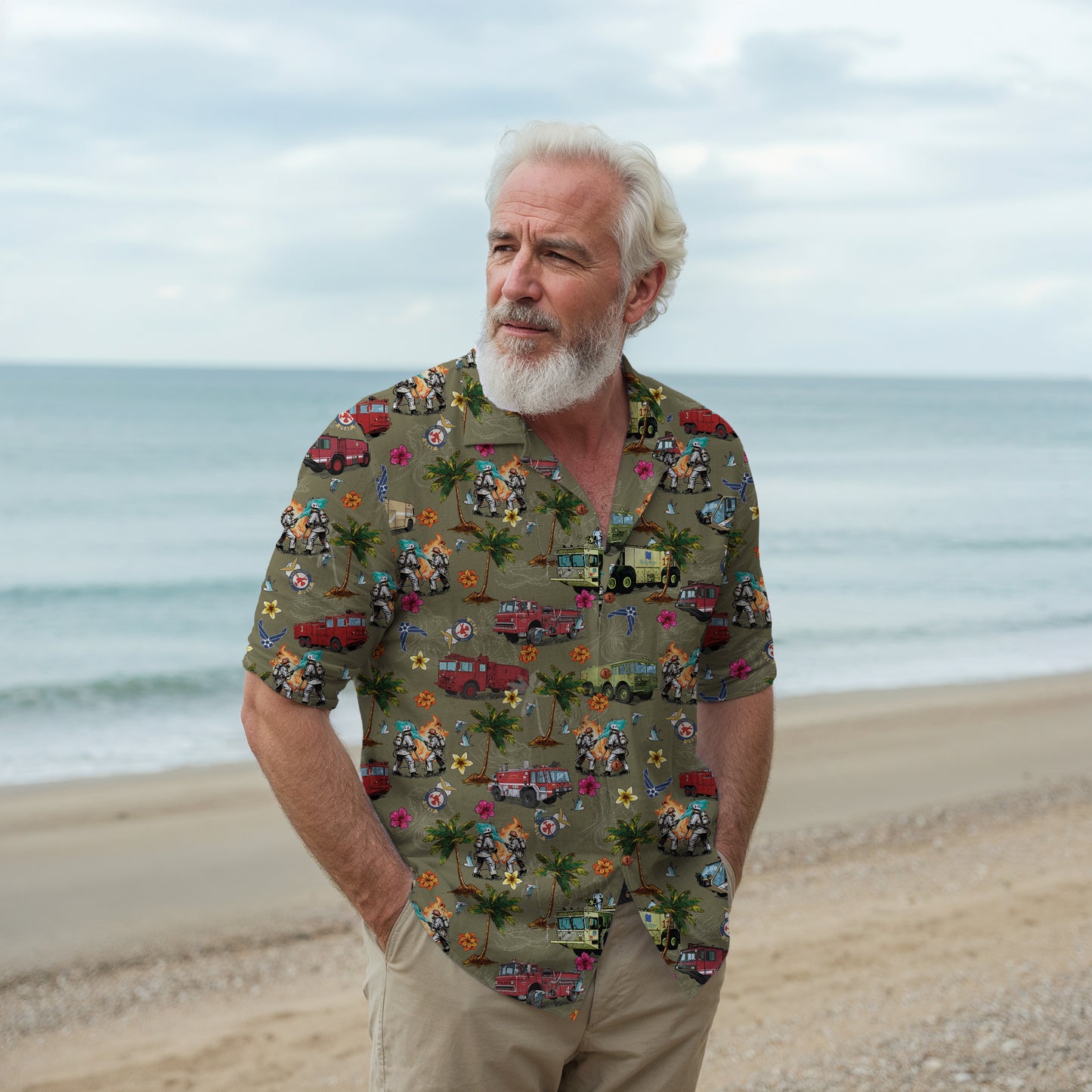 Air Force Firefighters Fundraiser Hawaiian Shirt by Island Vibes For Life - OD Green