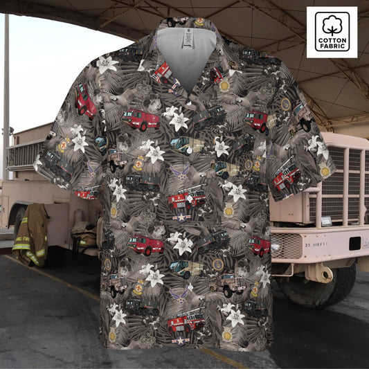 Hawaiian Shirt - "The Goodfellow Era ARFF Trucks" - Black in Cotton