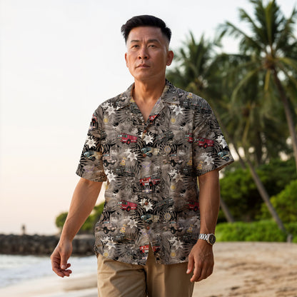 Hawaiian Shirt - "The Goodfellow Era ARFF Trucks" - Black 100% Cotton