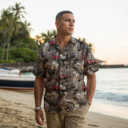 Hawaiian Shirt - "The Goodfellow Era ARFF Trucks" - Black 100% Cotton