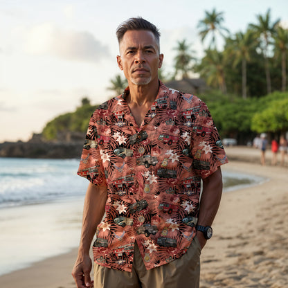Hawaiian Shirt - "The Goodfellow Era ARFF Trucks" - Red 100% Cotton