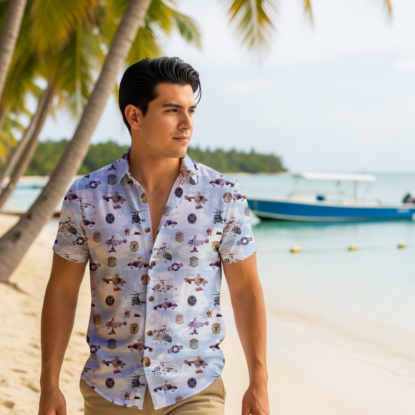 HH-43 "Huskie" Hawaiian Shirt – Cotton Edition | PEDRO-Inspired Vintage Aviation Vibes - Blue