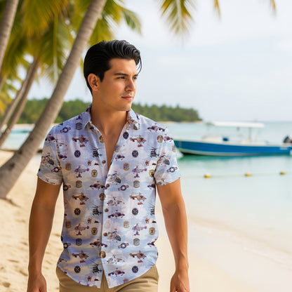 HH-43 "Huskie" Hawaiian Shirt – Cotton Edition | PEDRO-Inspired Vintage Aviation Vibes - Blue