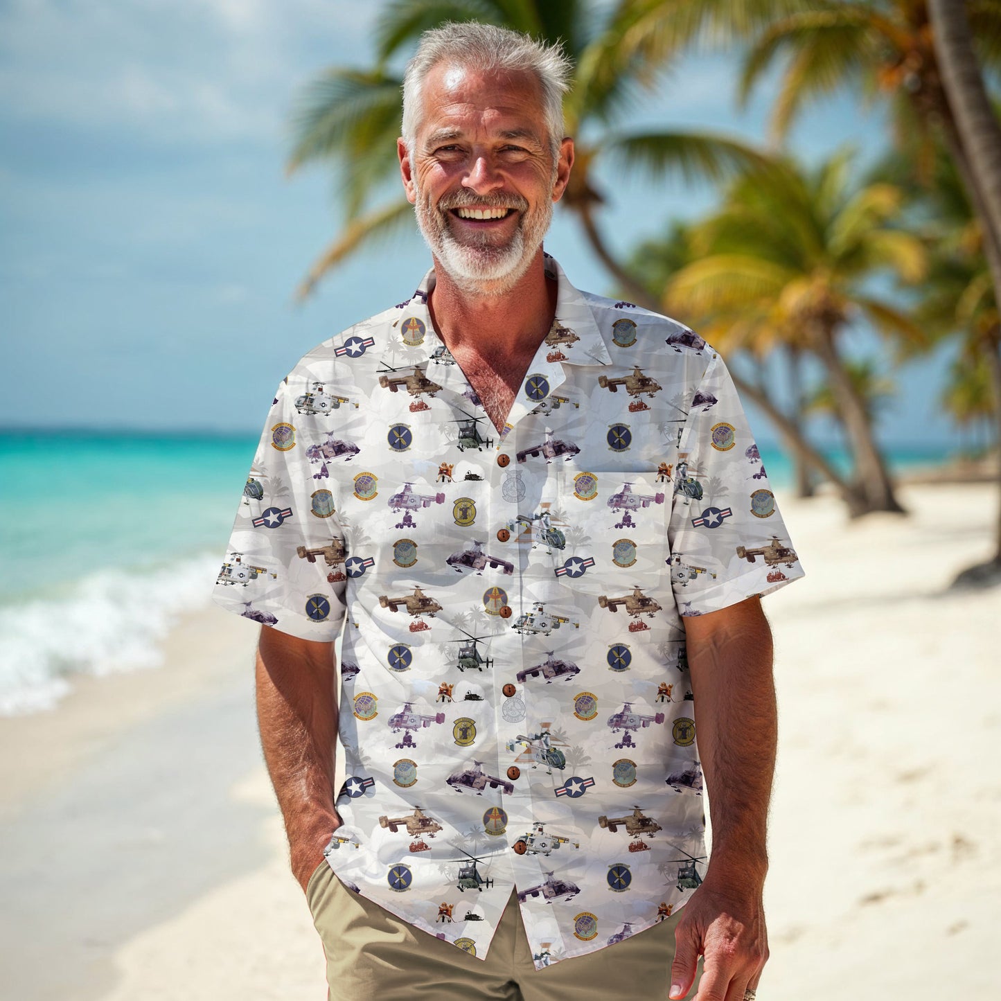 HH-43 "Huskie" Hawaiian Shirt – Cotton Edition | PEDRO-Inspired Vintage Aviation Vibes - Gray