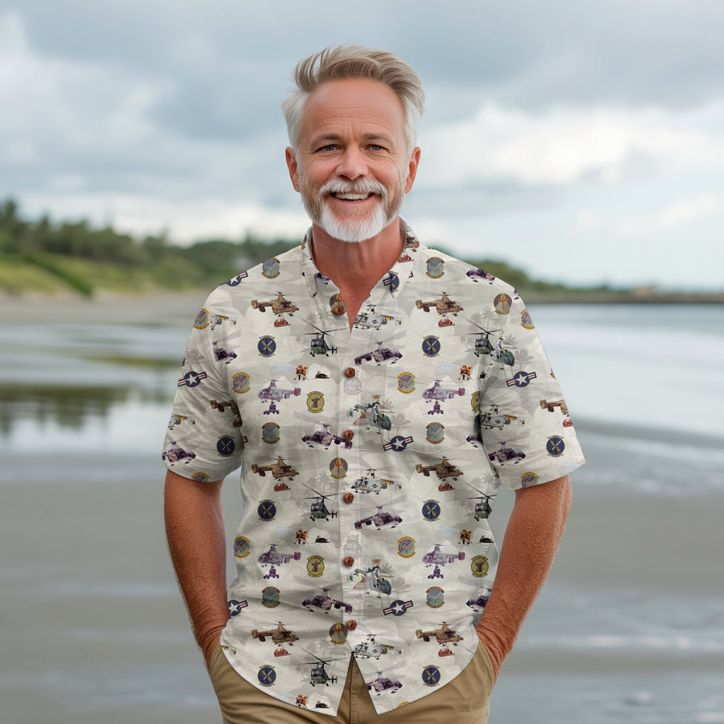 HH-43 "Huskie" Hawaiian Shirt – Cotton Edition | PEDRO-Inspired Vintage Aviation Vibes - Gray