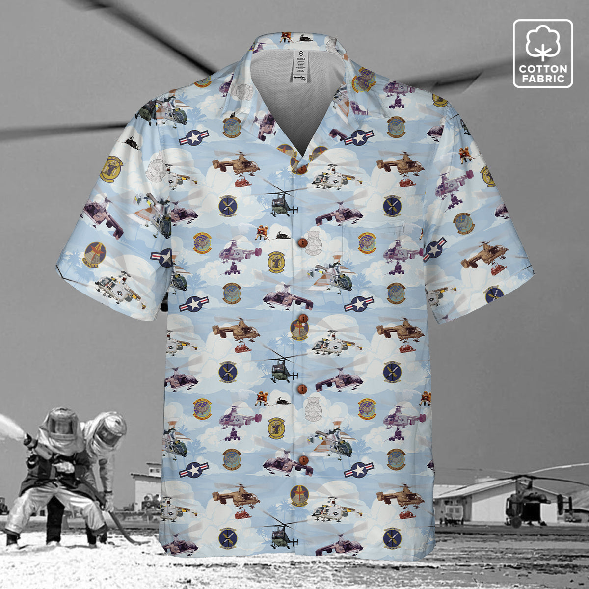HH-43 "Huskie" Hawaiian Shirt – Cotton Edition | PEDRO-Inspired Vintage Aviation Vibes - Blue