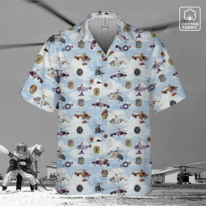 HH-43 "Huskie" Hawaiian Shirt – Cotton Edition | PEDRO-Inspired Vintage Aviation Vibes - Blue