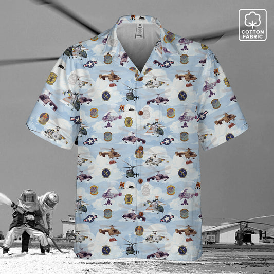 HH-43 "Huskie" Hawaiian Shirt – Cotton Edition | PEDRO-Inspired Vintage Aviation Vibes - Blue