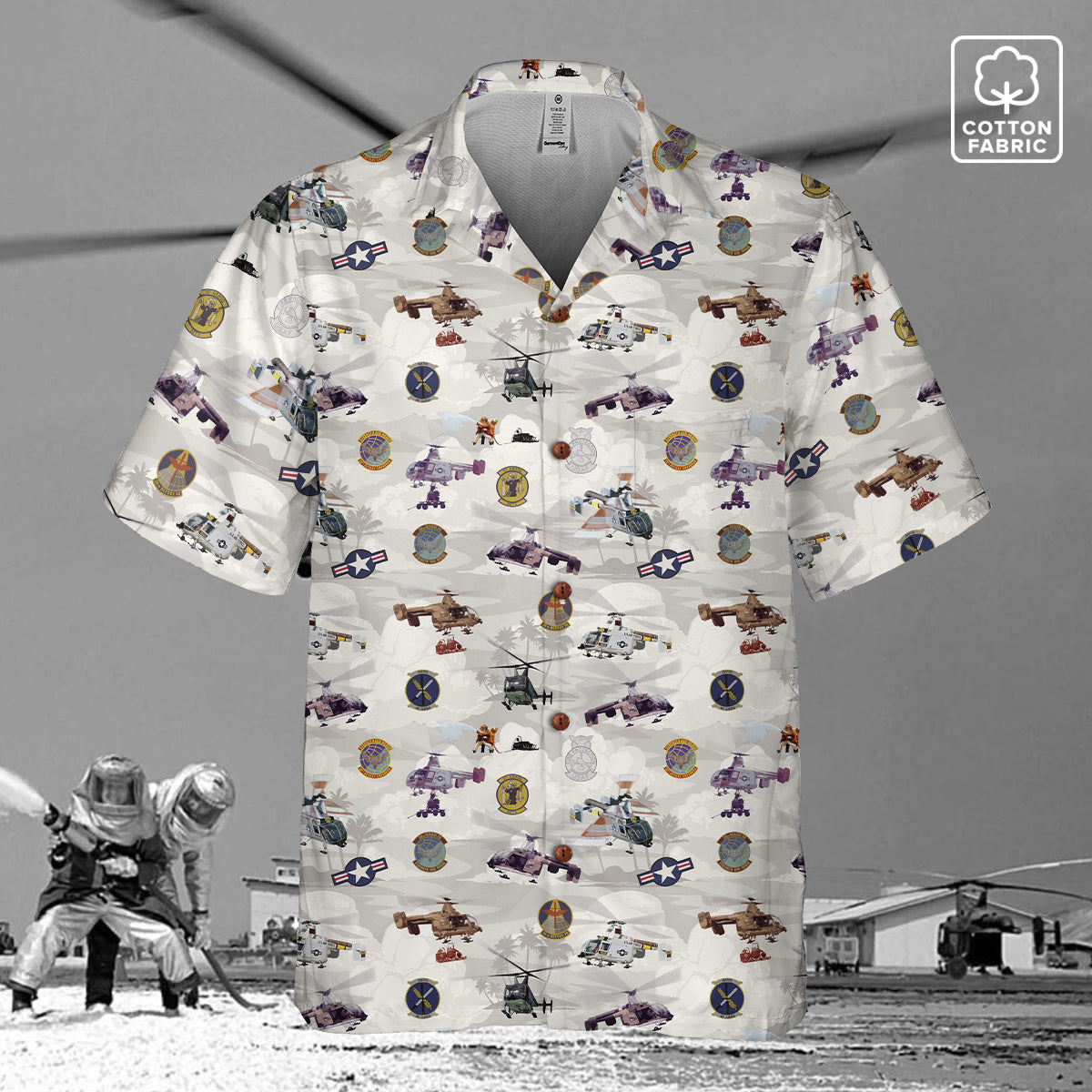 HH-43 "Huskie" Hawaiian Shirt – Cotton Edition | PEDRO-Inspired Vintage Aviation Vibes - Gray