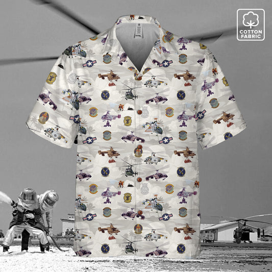 HH-43 "Huskie" Hawaiian Shirt – Cotton Edition | PEDRO-Inspired Vintage Aviation Vibes - Gray