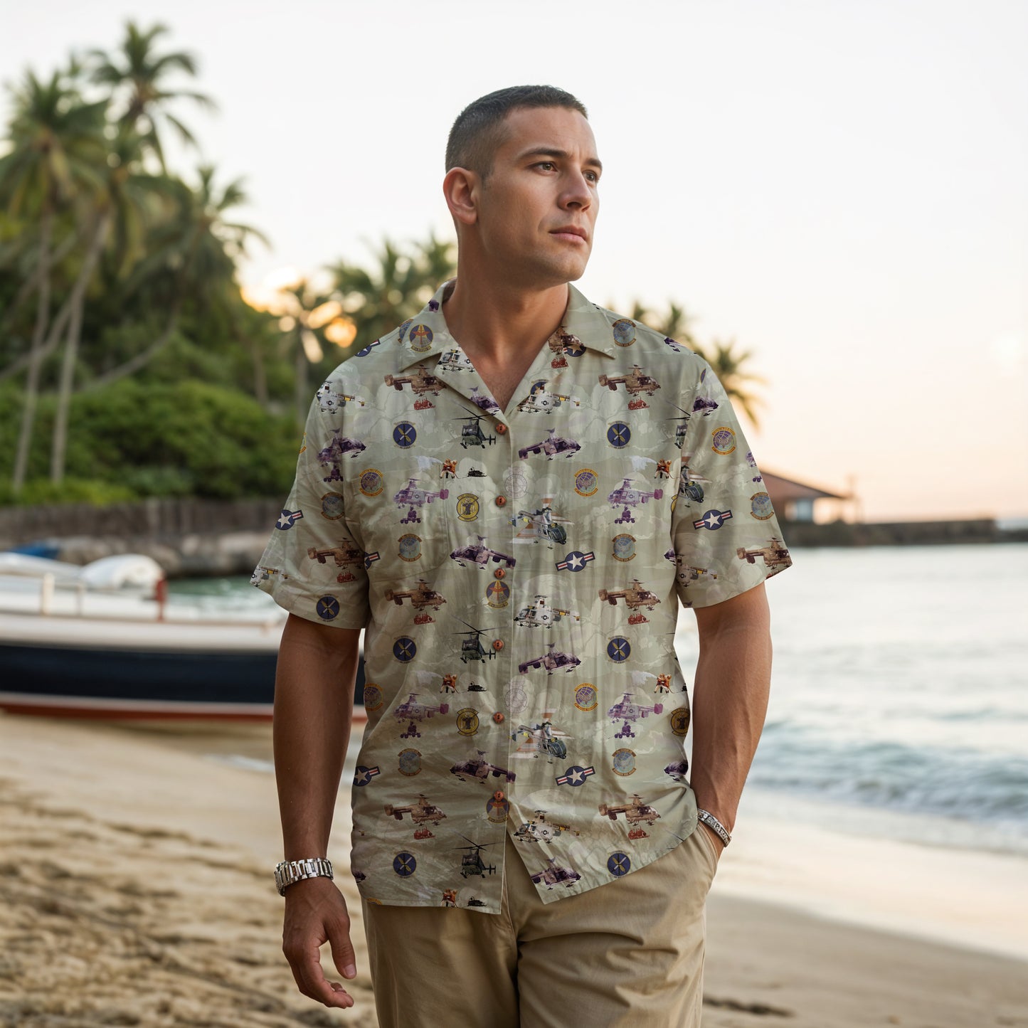 HH-43 "Huskie" Hawaiian Shirt – Cotton Edition | PEDRO-Inspired Vintage Aviation Vibes - OD Green