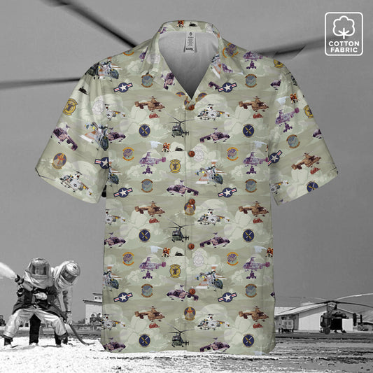 HH-43 "Huskie" Hawaiian Shirt – Cotton Edition | PEDRO-Inspired Vintage Aviation Vibes - OD Green