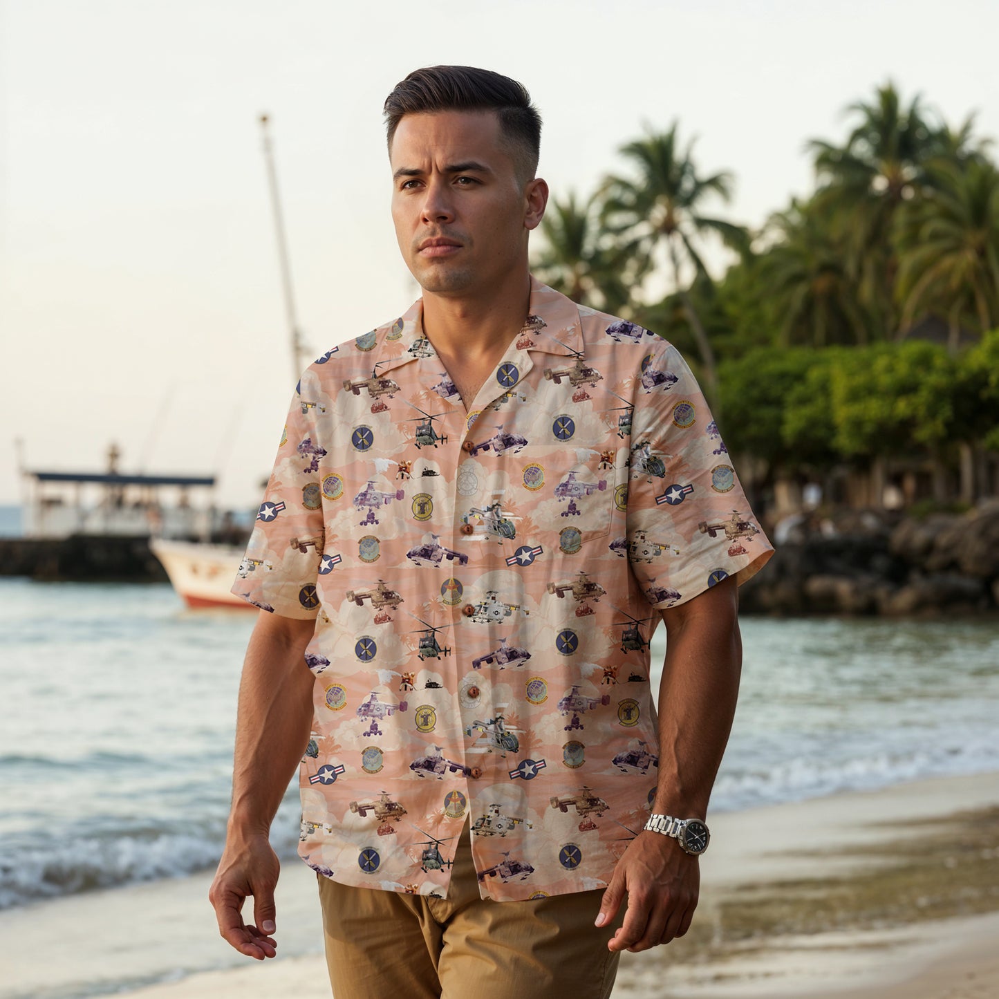 HH-43 "Huskie" Hawaiian Shirt – Cotton Edition | PEDRO-Inspired Vintage Aviation Vibes - Red