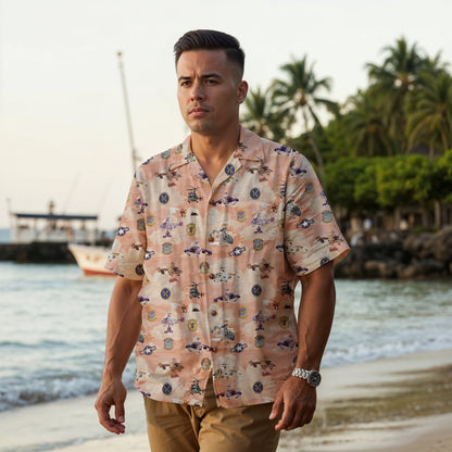 HH-43 "Huskie" Hawaiian Shirt – Cotton Edition | PEDRO-Inspired Vintage Aviation Vibes - Red