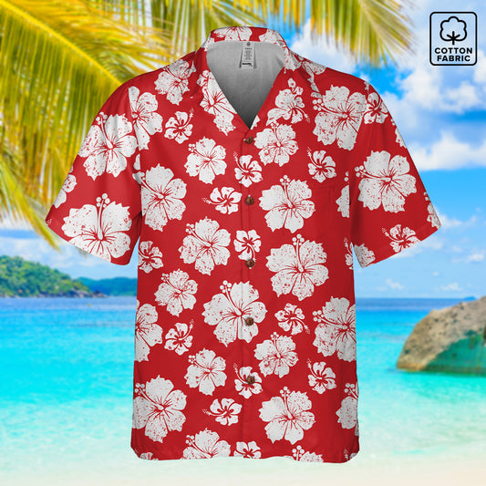 "Hibiscus Hues" Hawaiian Shirt - 100% Cotton