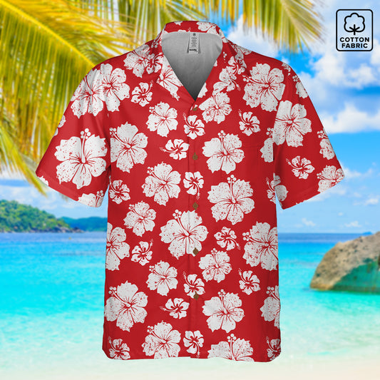 "Hibiscus Hues" Hawaiian Shirt - Cotton