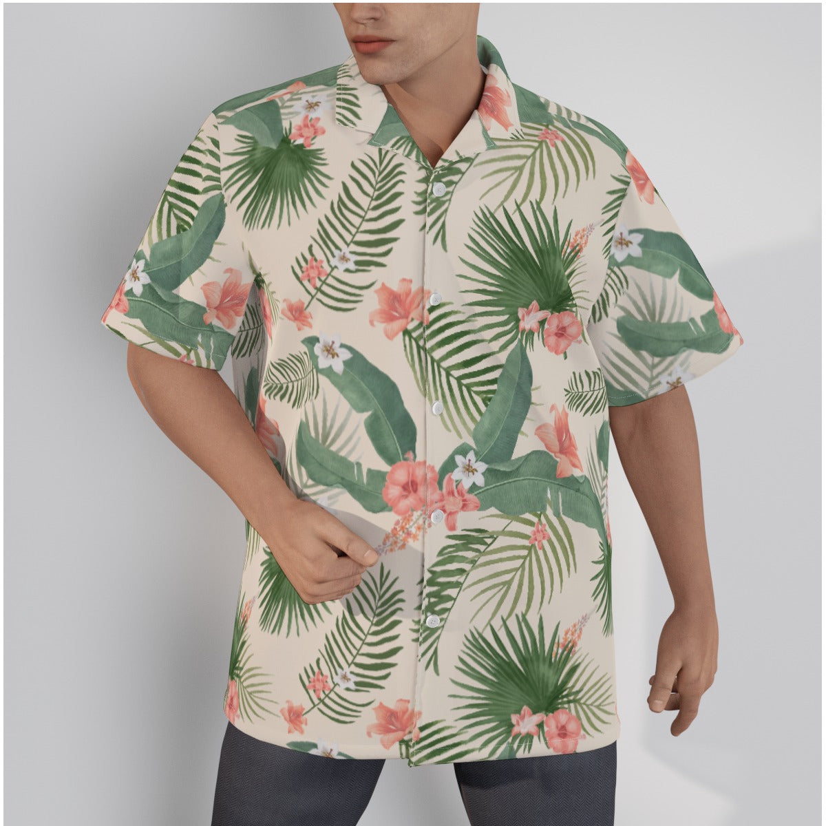 "Hibiscus Palm Oasis" Hawaiian Shirt - Cotton