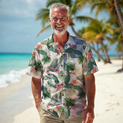 "Hibiscus Palm Oasis" Hawaiian Shirt - 100% Cotton