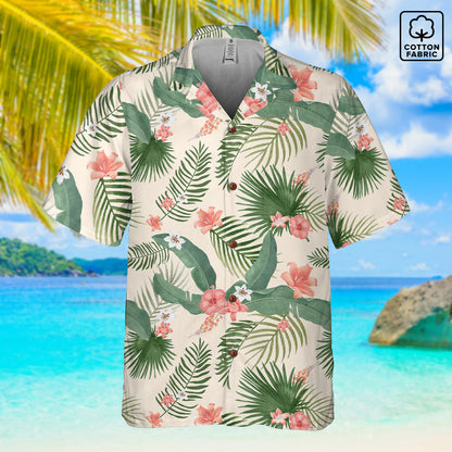 "Hibiscus Palm Oasis" Hawaiian Shirt - 100% Cotton