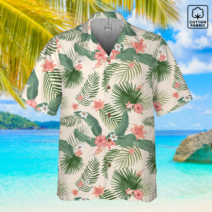 "Hibiscus Palm Oasis" Hawaiian Shirt - Cotton