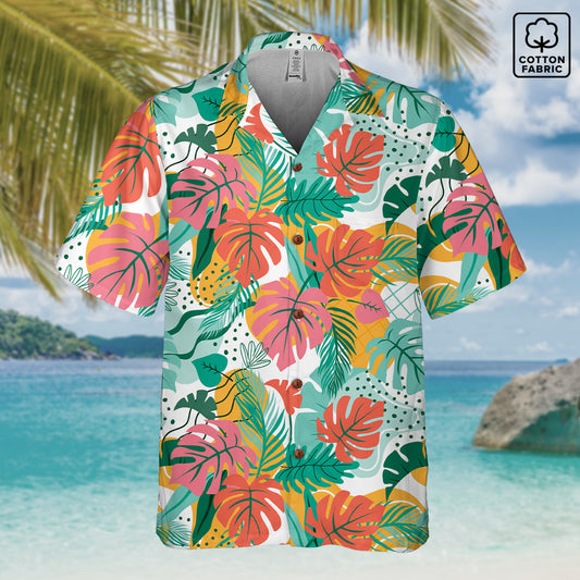 "Island Leaves Kaleidoscope" Hawaiian Shirt - 100% Cotton