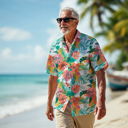 "Island Leaves Kaleidoscope" Hawaiian Shirt - 100% Cotton