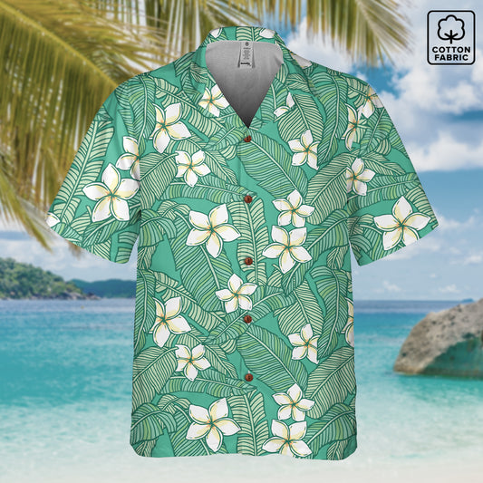 "Jasmine Palm Paradise" Hawaiian Shirt - 100% Cotton